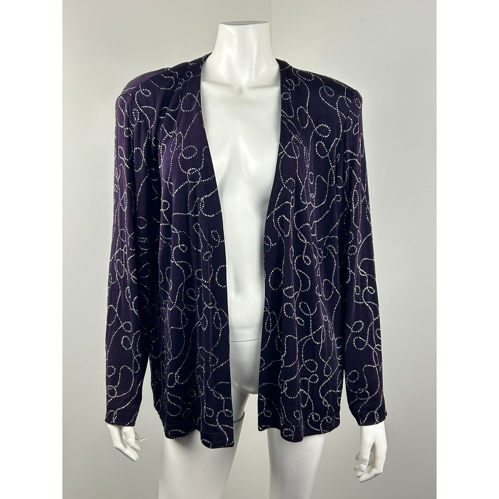 Alex Evenings Open Front Jacket Sheer Beaded Purple Evening Women L
